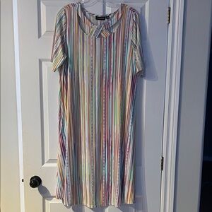 Nina Leonard Pastel Striped Midi Dress